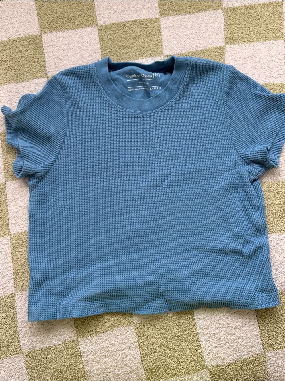 Outdoor Voices Teal Blue Waffle-Knit Crew Tee